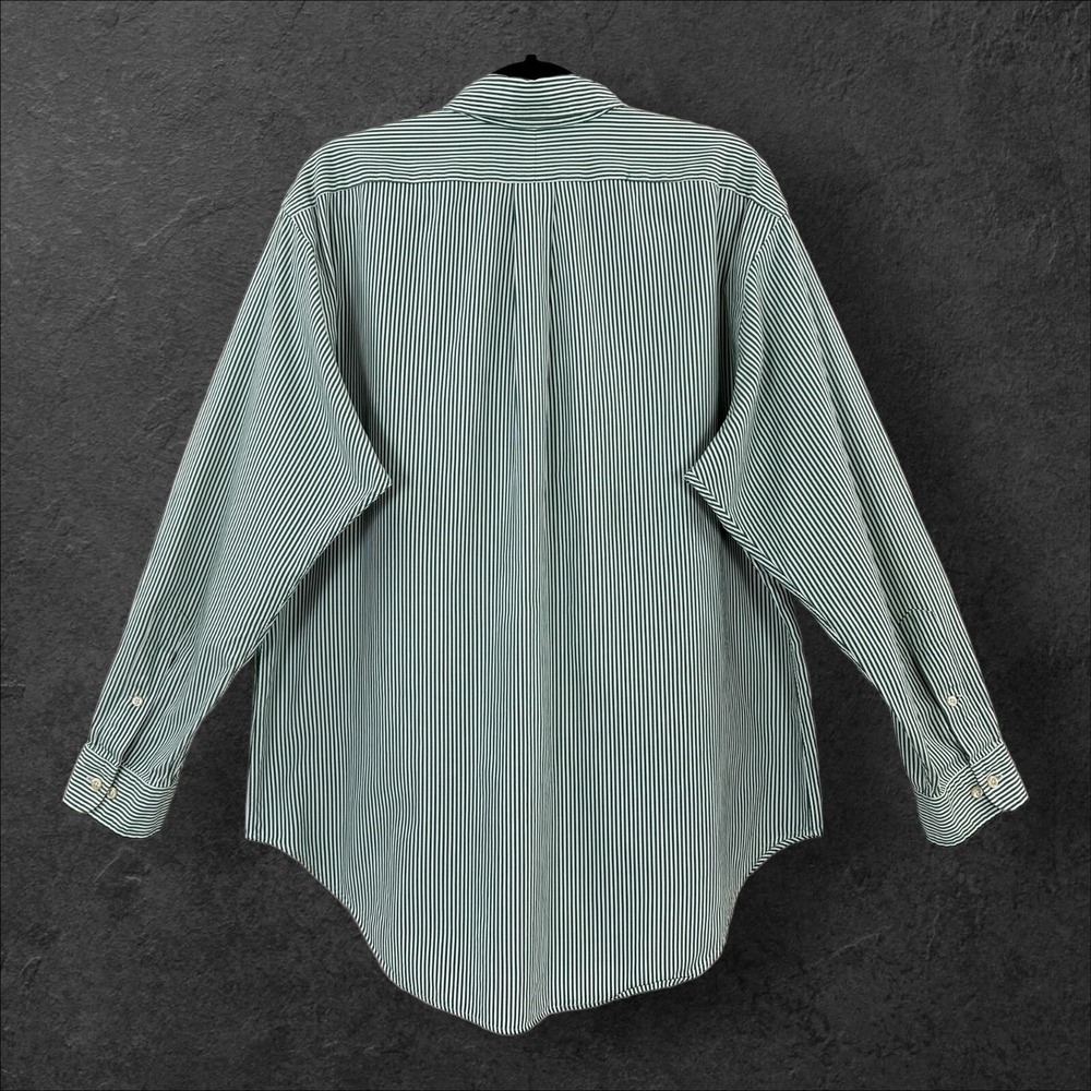 Ralph Lauren Shirt Mens 16.5 32/33 Green Striped Long Sl 100% Cotton Flesh Pony - Picture 3 of 7
